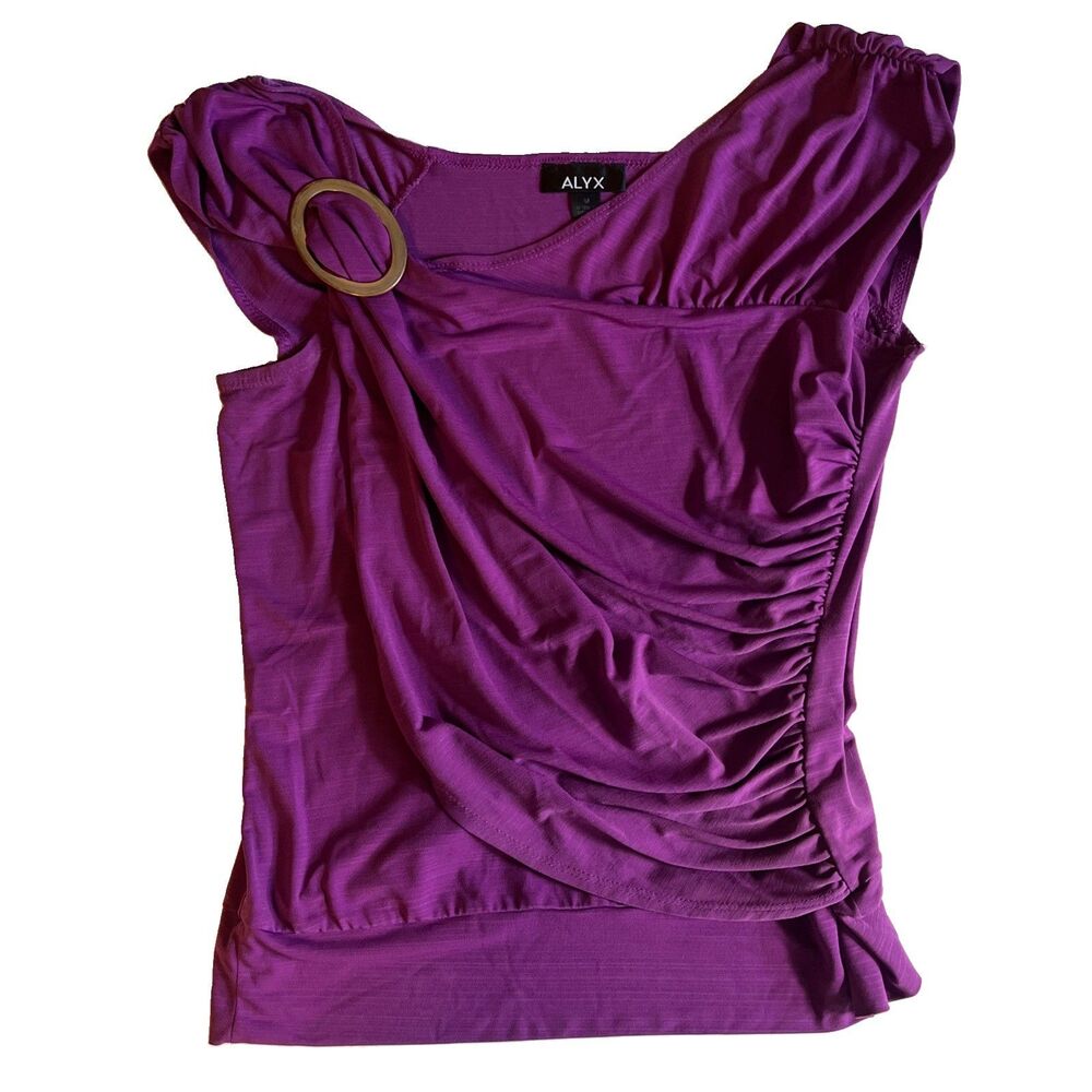 ALYX Evening Top Women’s M Purple Asymmetrical Silver Accent Side Ruche Party